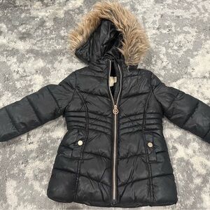Michaels Black Puffer Coat with Faux Fur Trim